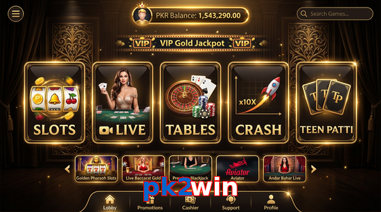 Main screen of Pk2win casino page for PK players